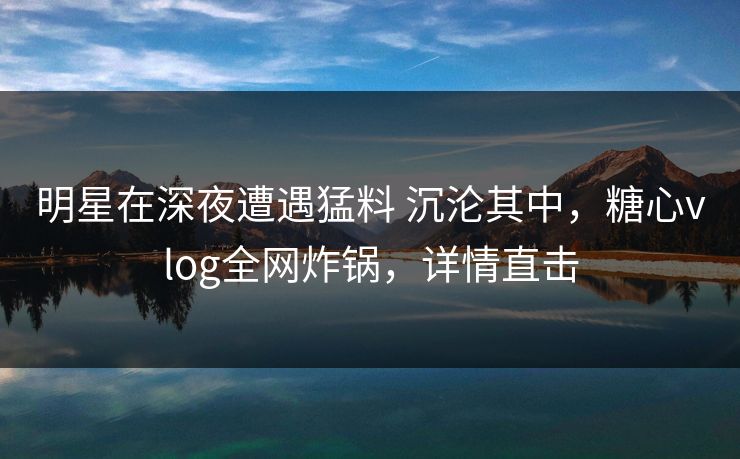明星在深夜遭遇猛料 沉沦其中，糖心vlog全网炸锅，详情直击